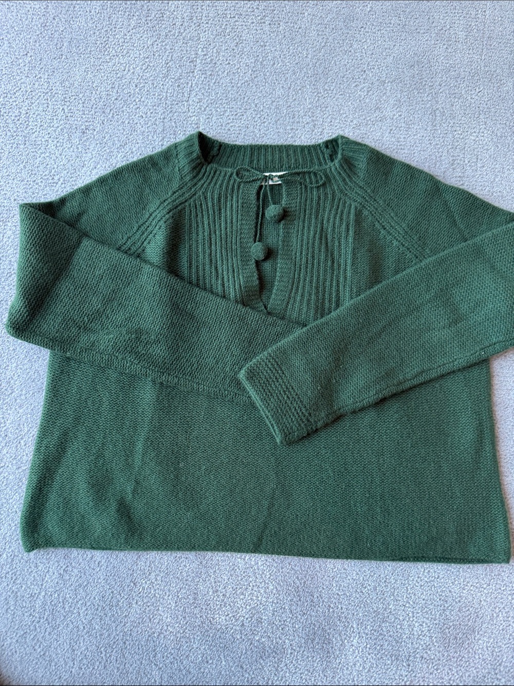 Cozy Pom-Tie Crewneck Sweater in Deep Green